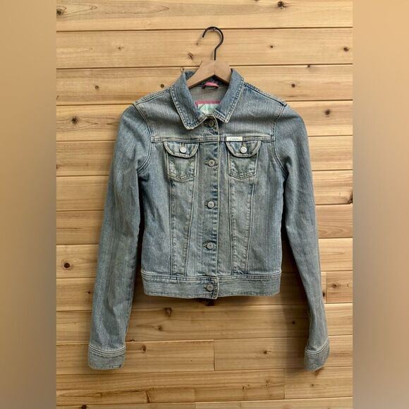 Y2K Hollister Size Small Light Wash Stretchy Cotton Button Front Denim Jacket - Picture 1 of 10